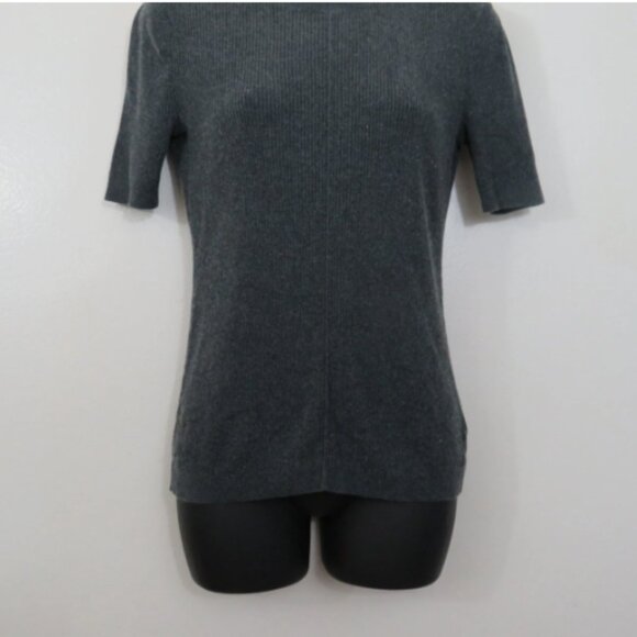 FRAME size Small Classic Rib Top Gray Silk Cashmere Blend Short Sleeve Basic - Picture 4 of 4